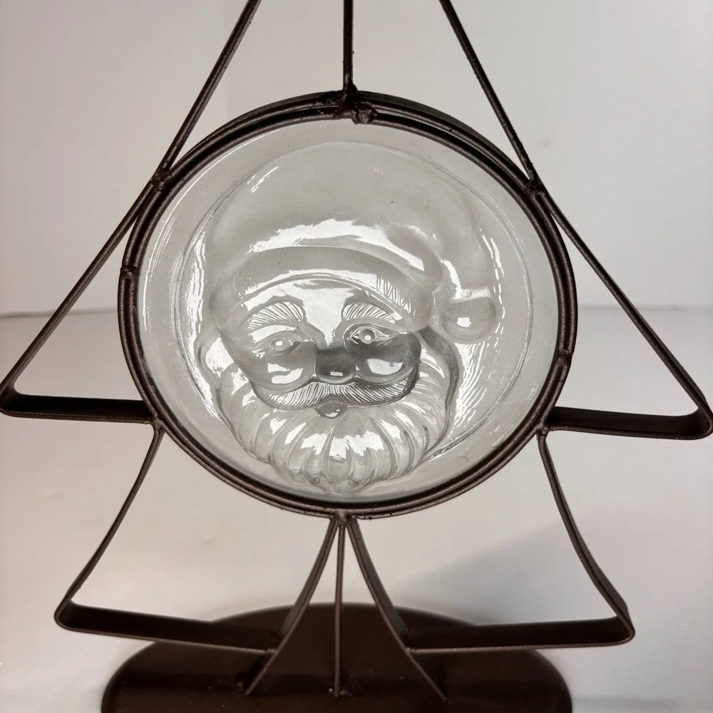 Nordic Scandinavia Holiday Decor Metal Christmas Tree Candle Holder Glass Santa